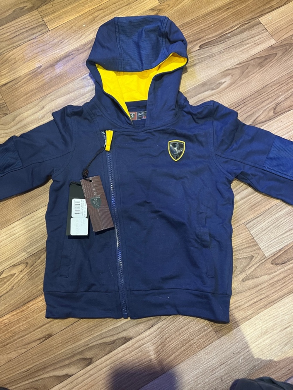 Ferrari Navy Kids Hoodie with Yellow Lining